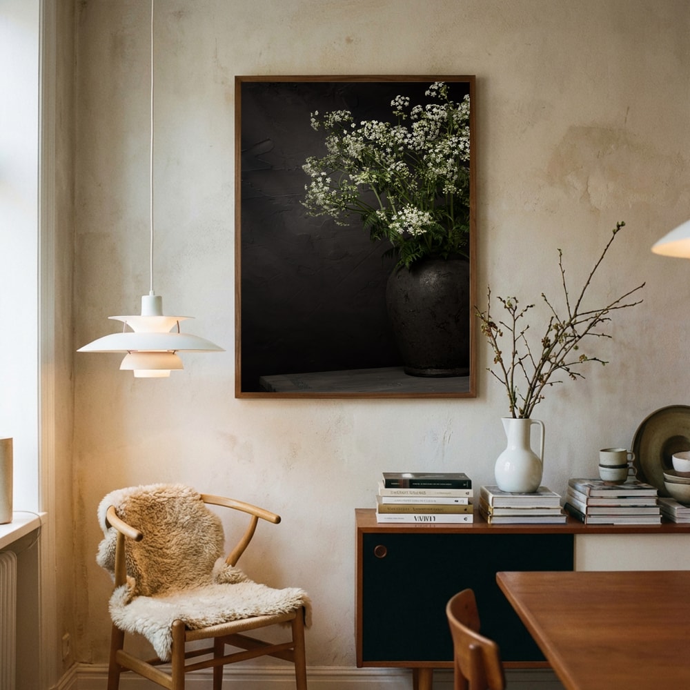 Hvid Vildblomst Stilleben Plakat
