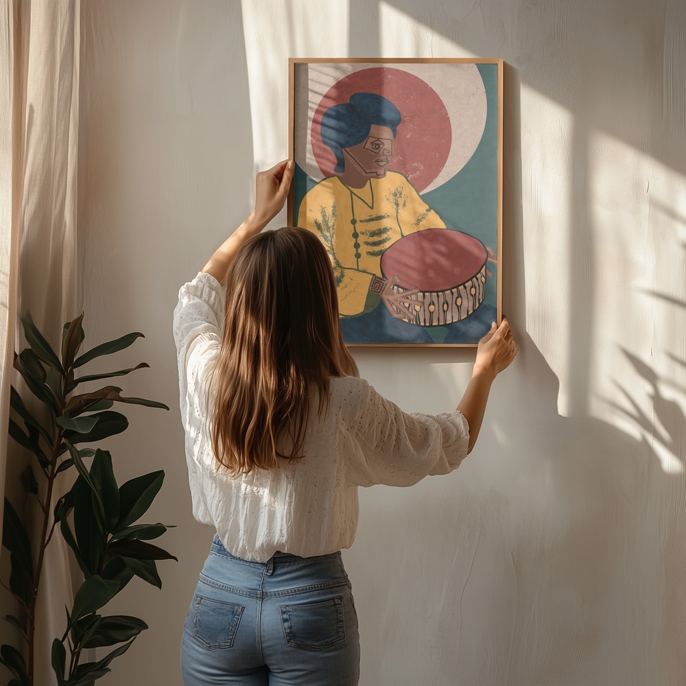 Plakat med rytmisk folketrommeslager