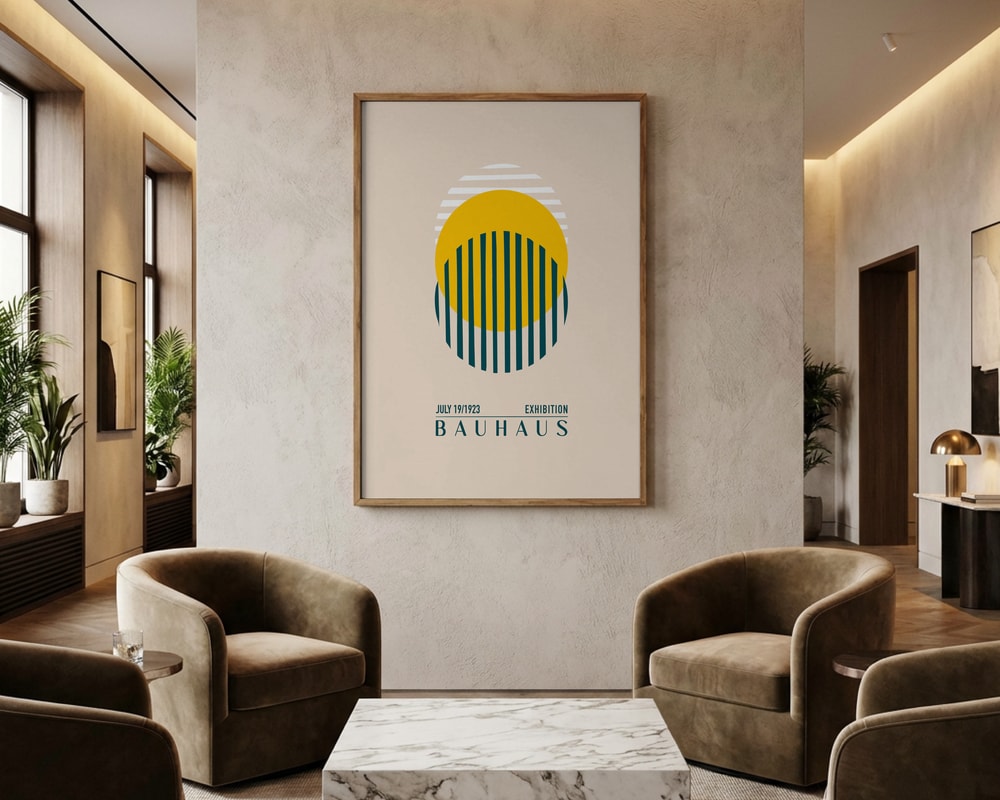 Bauhaus-udstilling plakat med gul cirkel