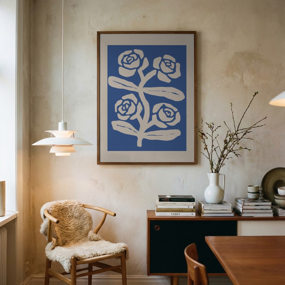 Abstrakt plakat med blå roser