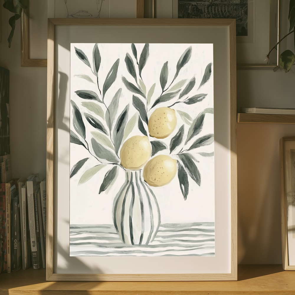 Friske Citroner Stribet Vase Plakat