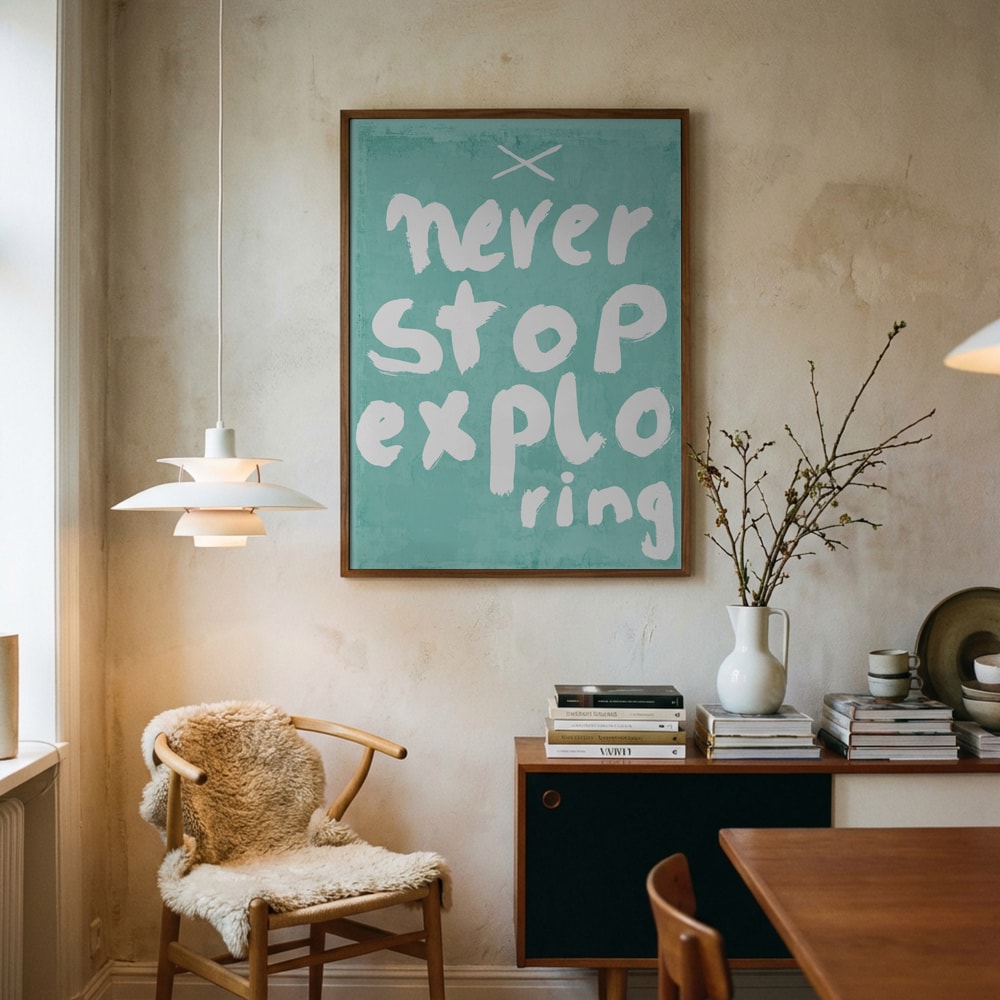Plakat med "Never Stop Exploring"