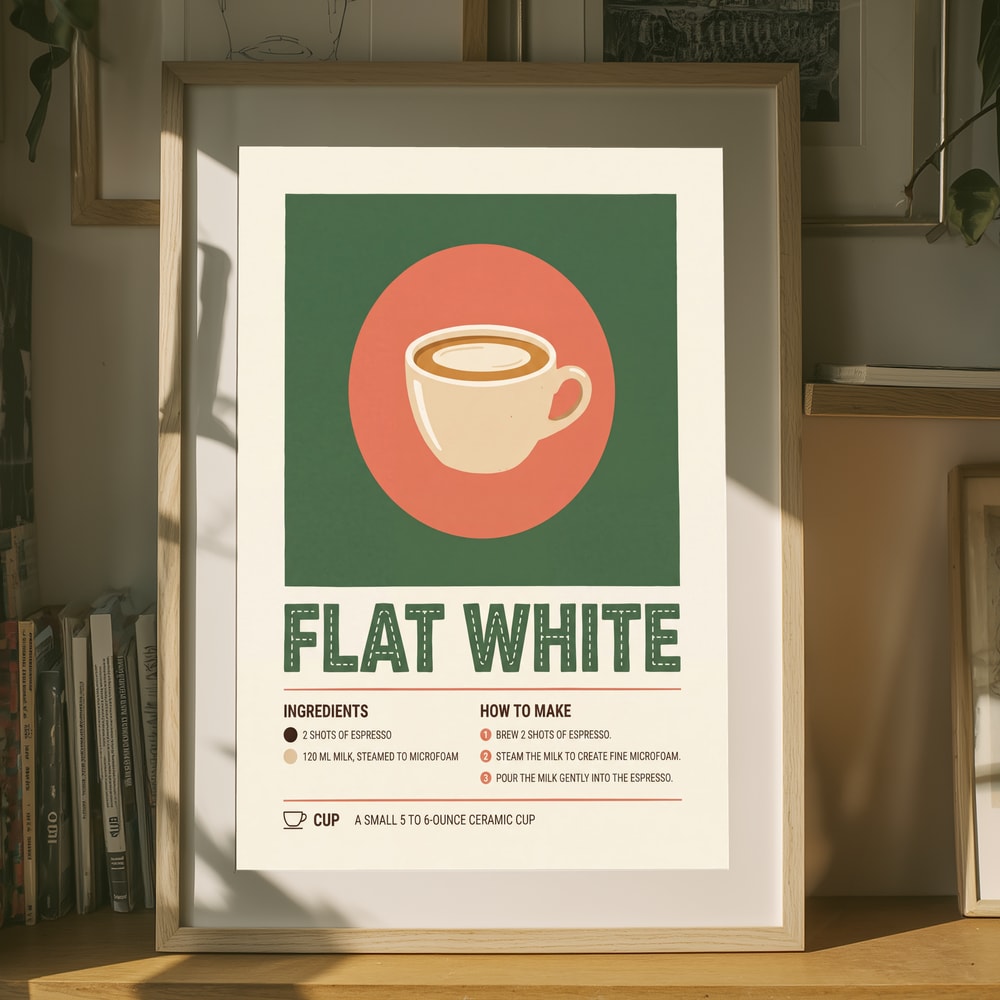 Opskrift på Flat White-kaffe - Plakat