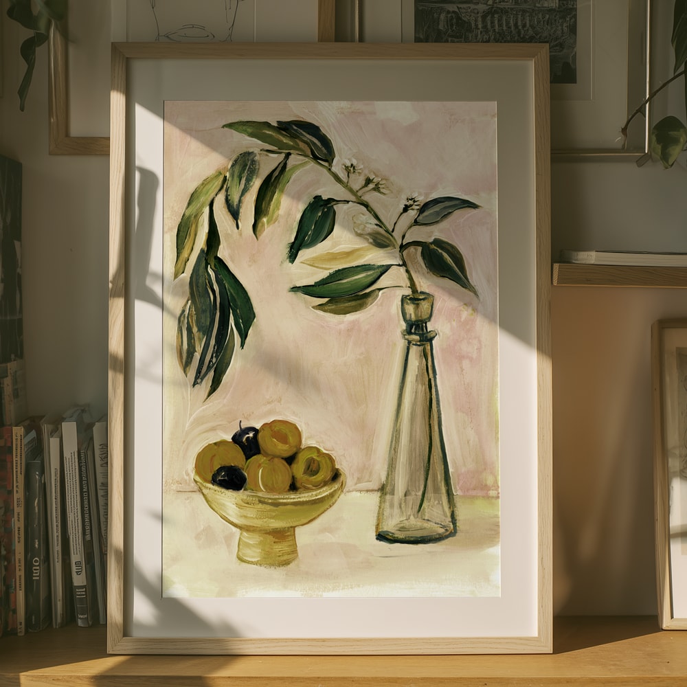 Plakat med stilleben af frugt og grene