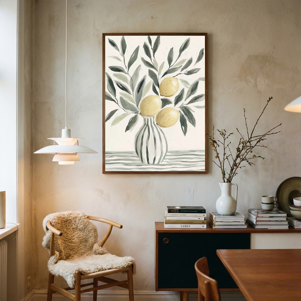 Friske Citroner Stribet Vase Plakat