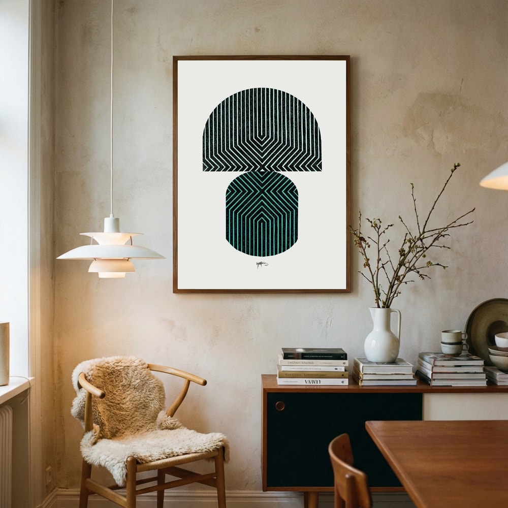Plakat med stablede geometriske mønstre