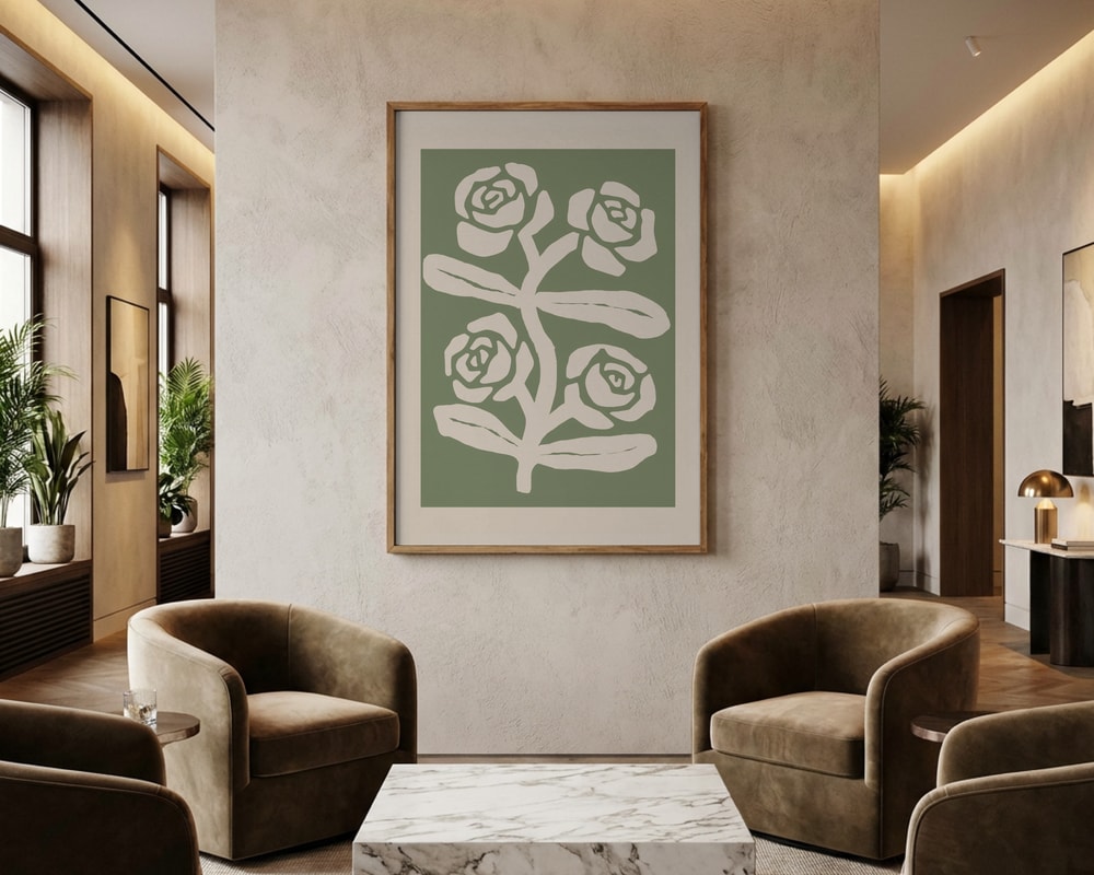 Grøn botanisk roseplakat