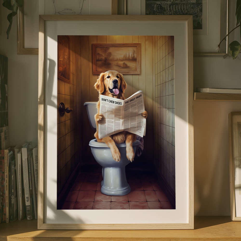 Sjov plakat med hund, der læser avis