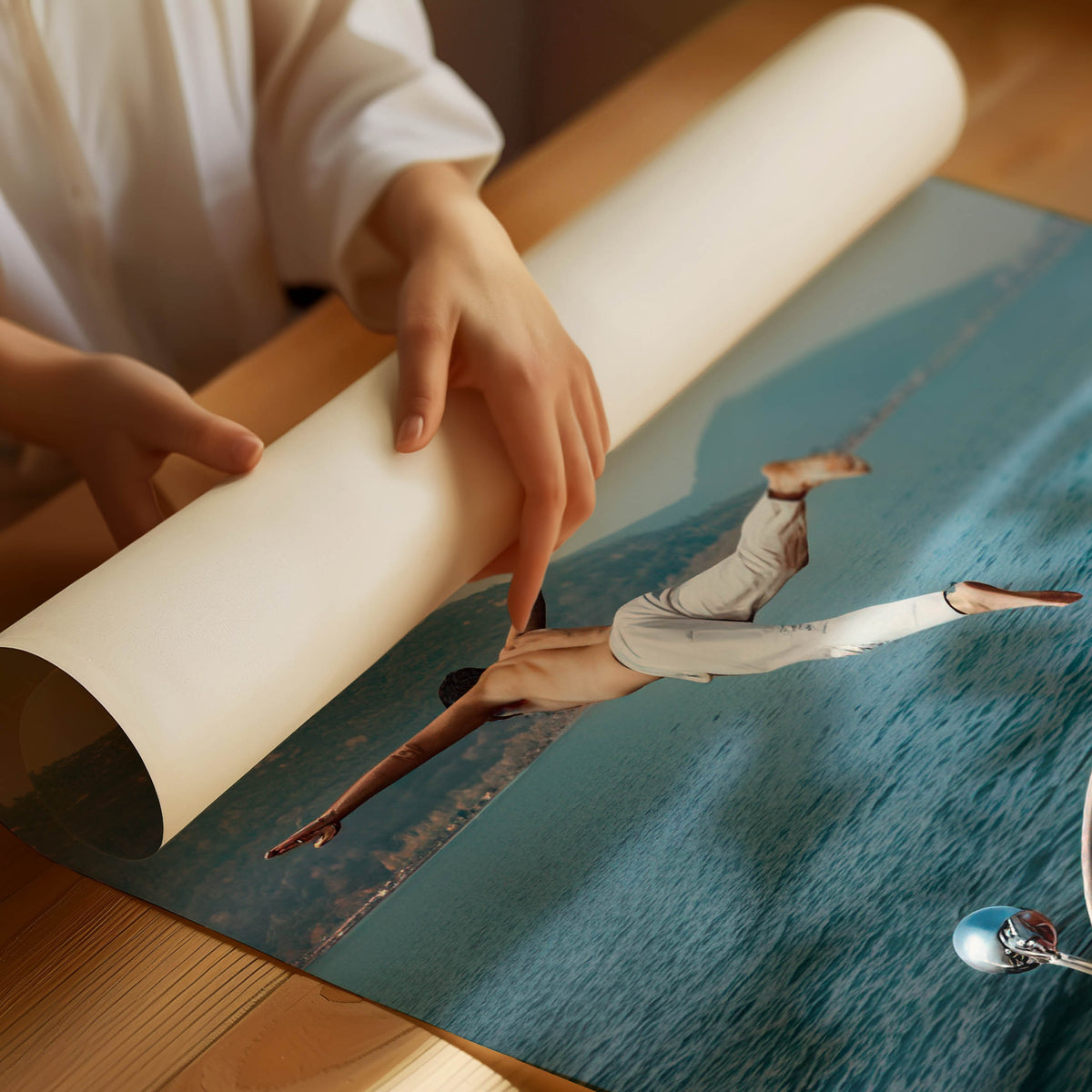 Man diving boat Poster