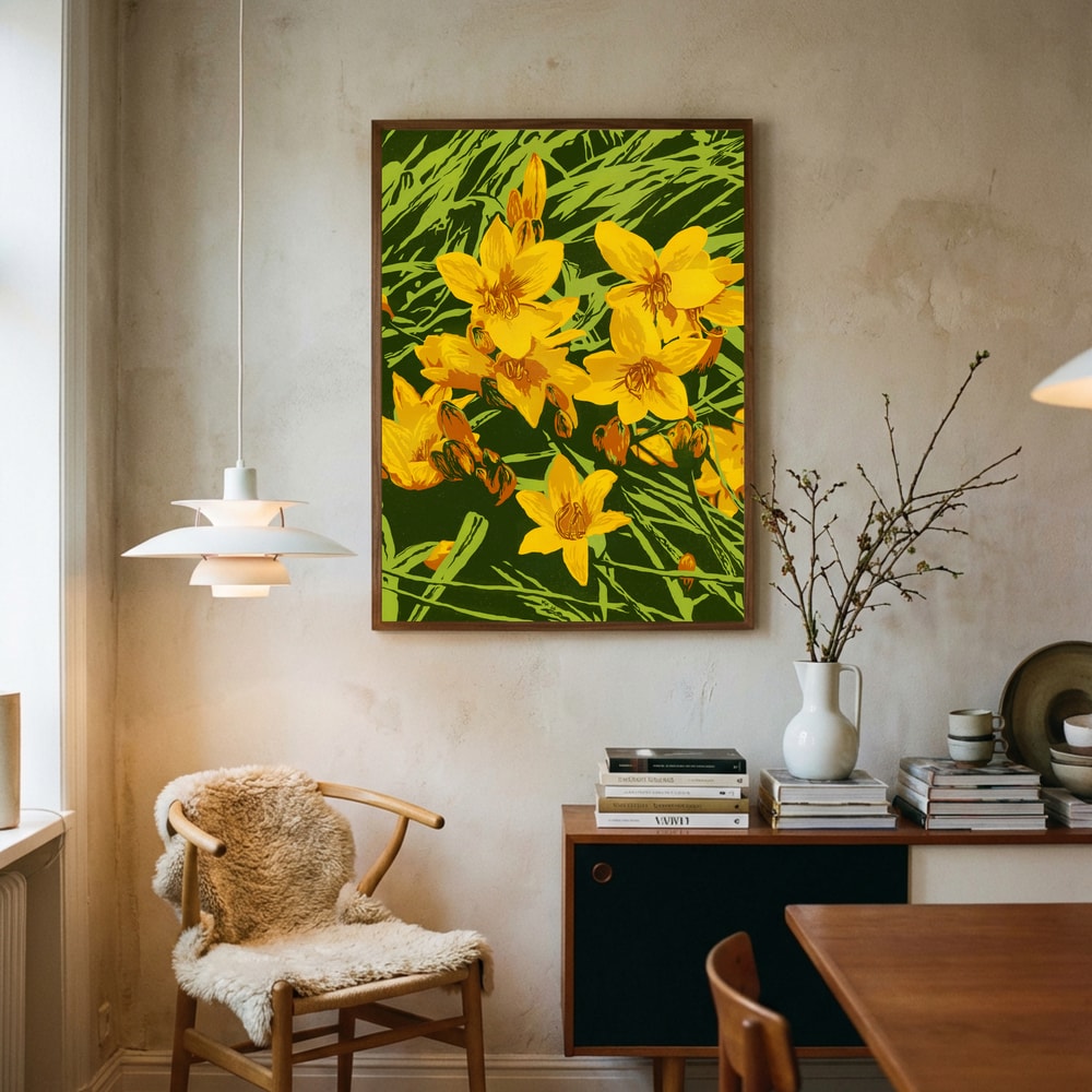 Plakat med strålende gyldne blomster