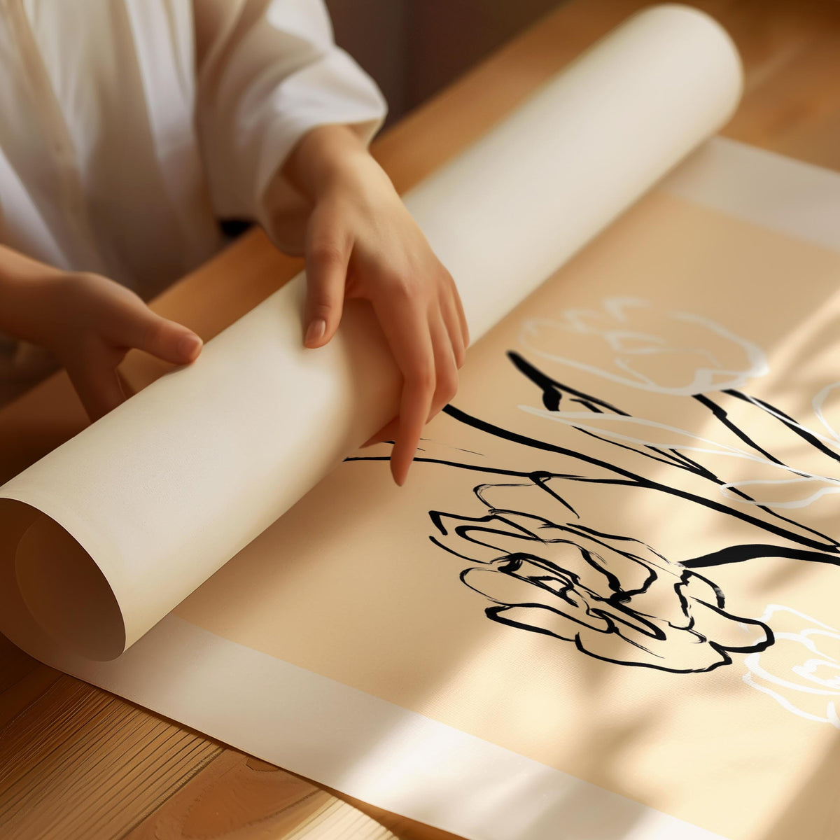 Line drawing flowers Boho Poster