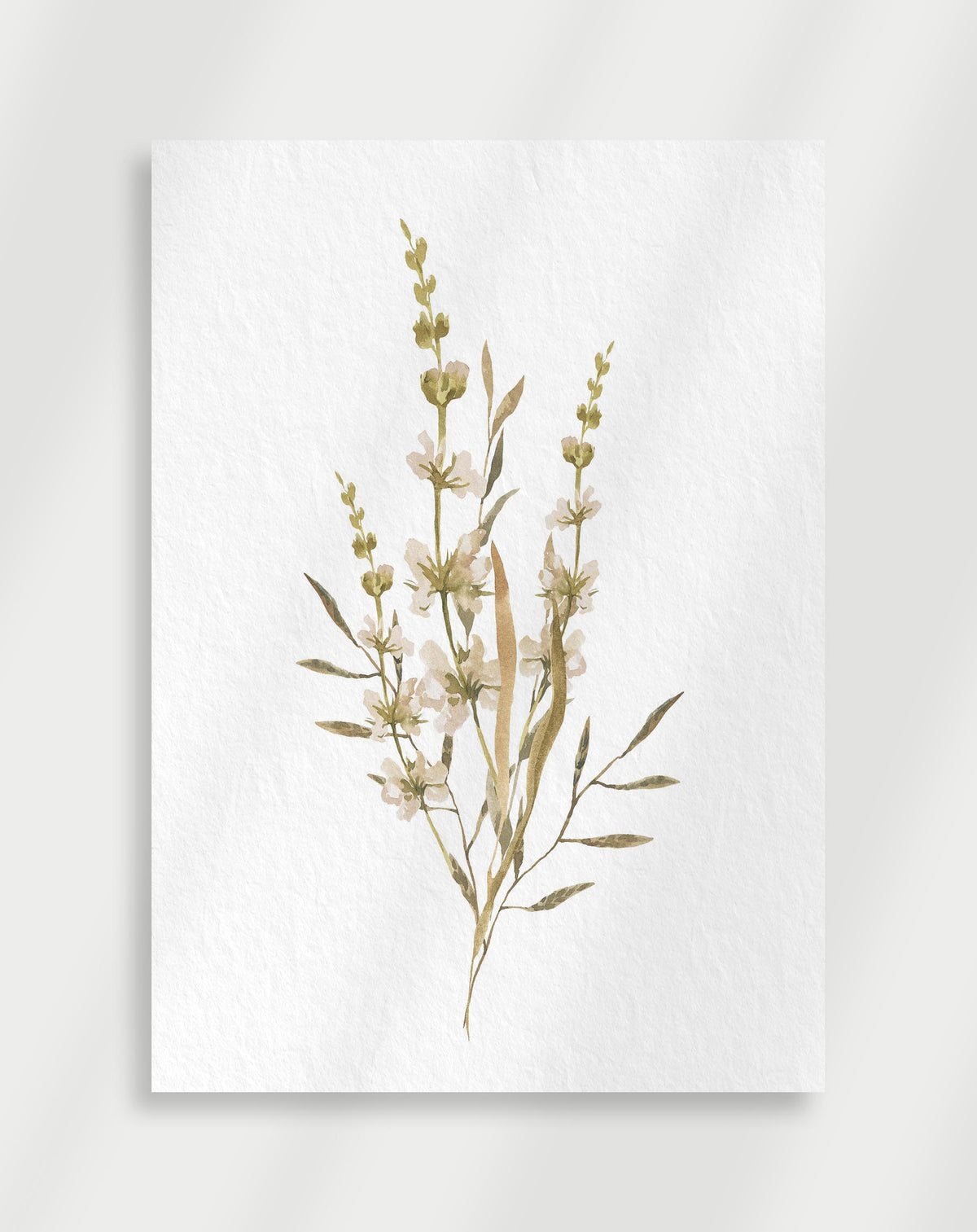 Minimal botanical poster with soft wildflowers in neutral beige and green tones
