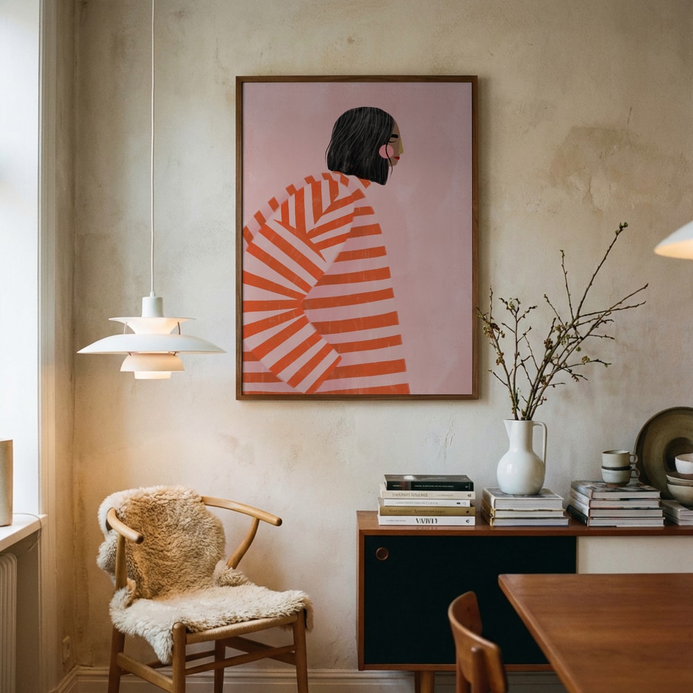 Plakat med kvinde i striber