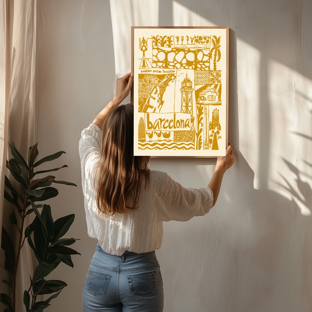 Illustreret plakat med Barcelonas vartegn