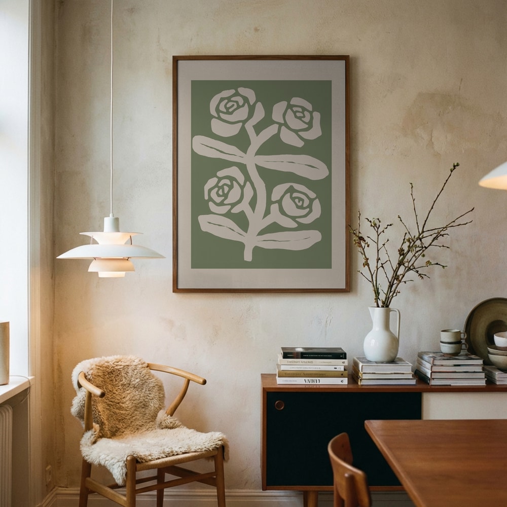 Grøn botanisk roseplakat