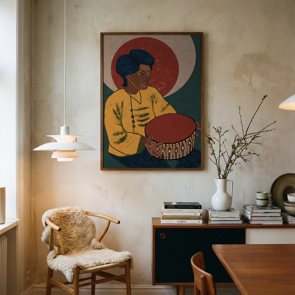 Plakat med rytmisk folketrommeslager