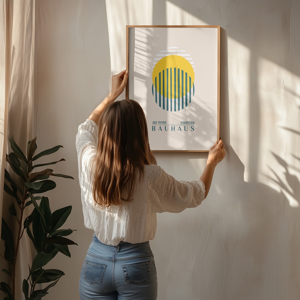 Bauhaus-udstilling plakat med gul cirkel