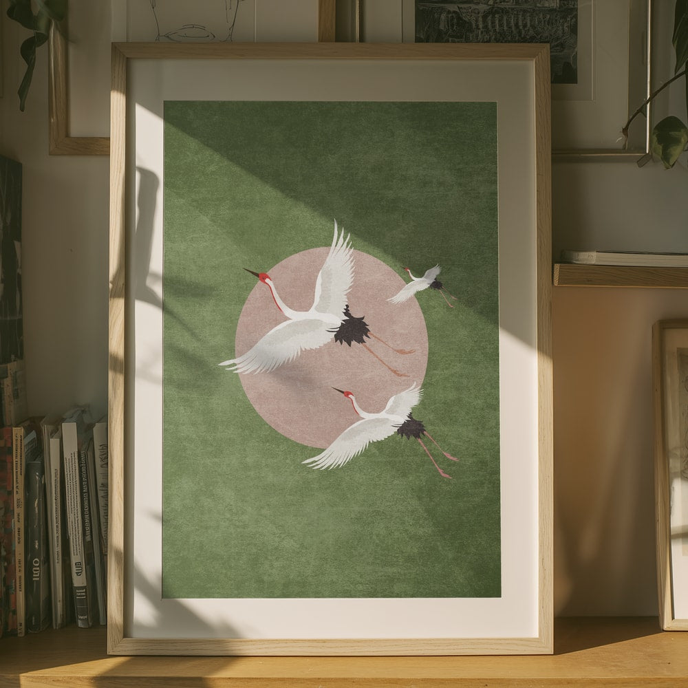 Cranes in Flight Poster
