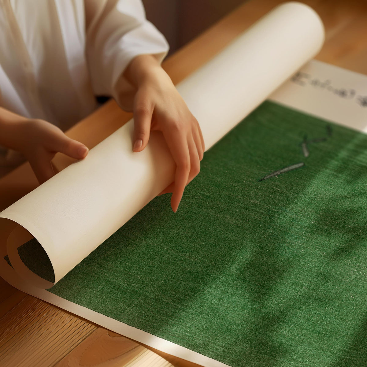 Green Japandi poster inspired by nature with minimalist abstract design