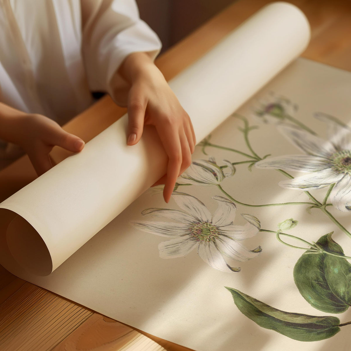 White Floral Botanical Poster – Classic Plant Wall Art