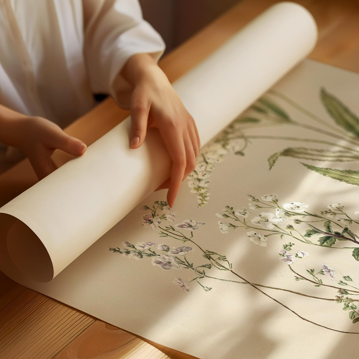 White Botanical Plant Study Poster – Vintage Floral Illustration