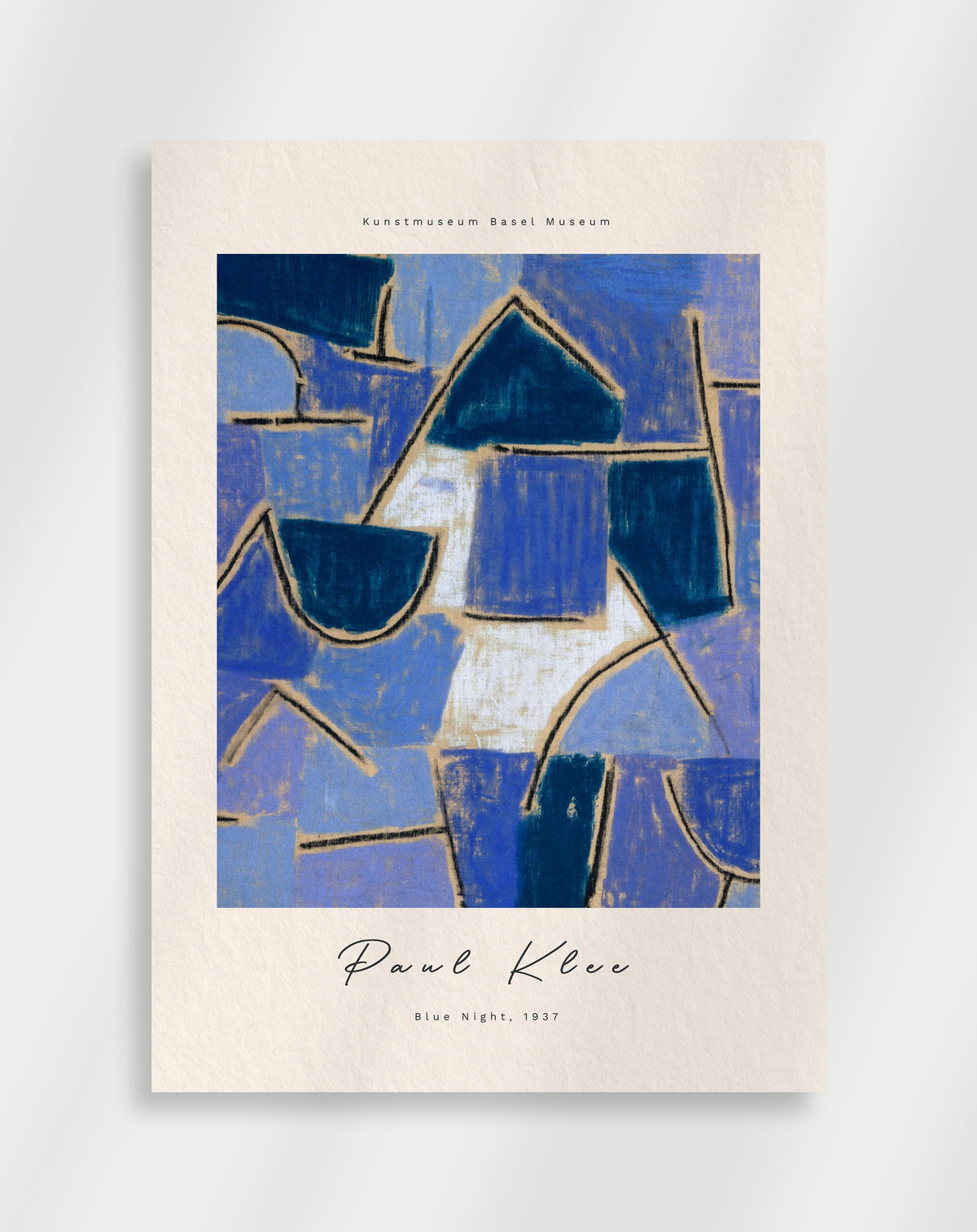 Minimal abstract composition in deep blue tones with geometric shapes