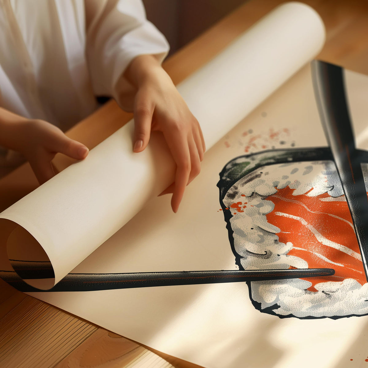 Sushi poster with minimalist Japanese illustration and clean composition