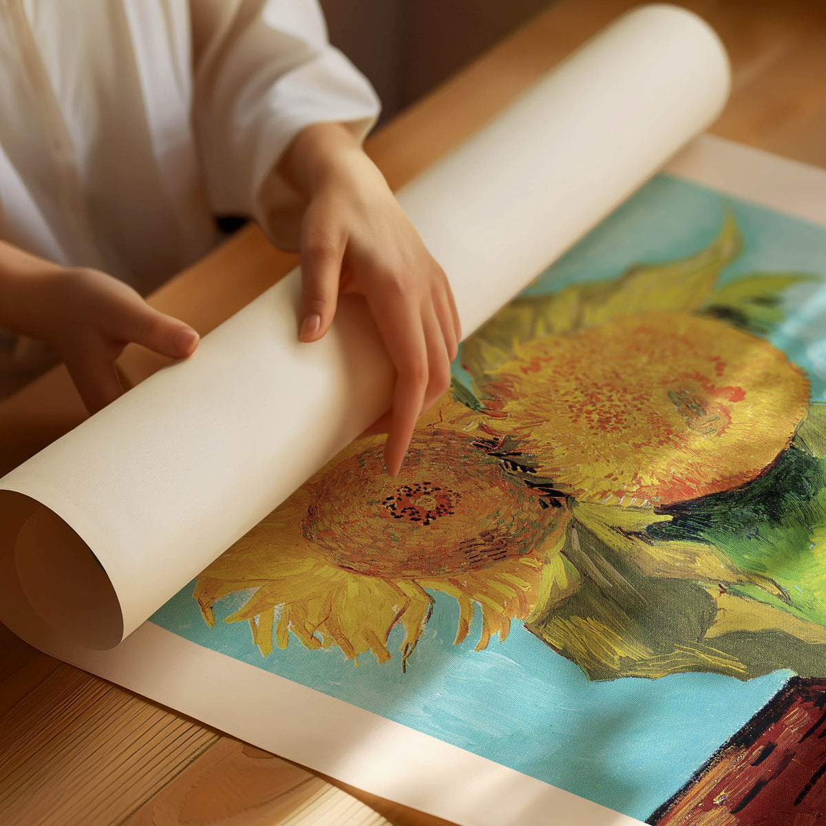 Vincent Van Gogh Vase with three Sunflowers Poster