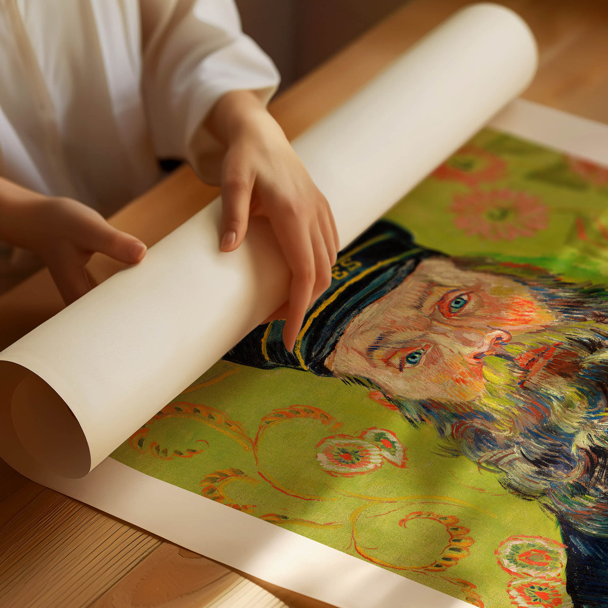 Portrait of the postman with bold colors and textured brushstrokes by Vincent van Gogh
