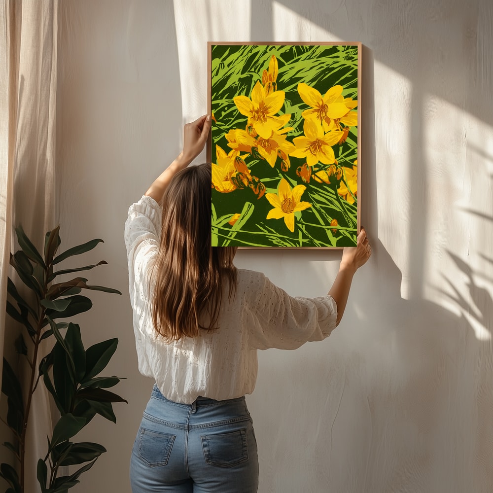 Plakat med strålende gyldne blomster