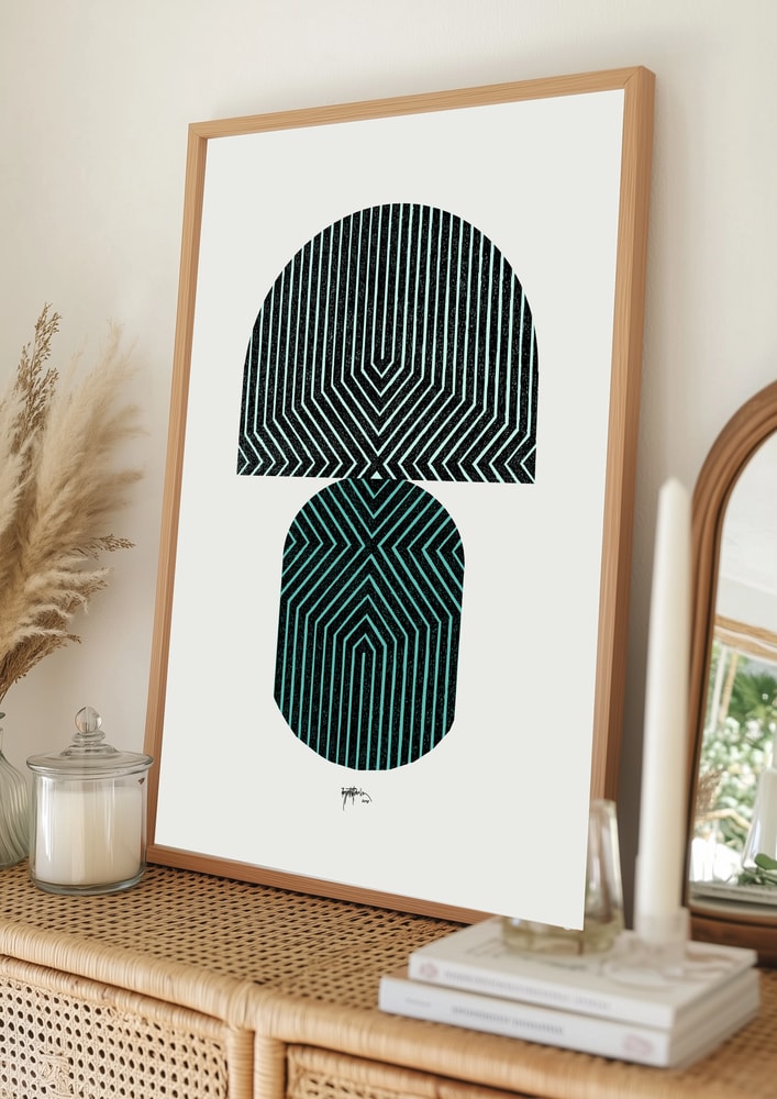 Plakat med stablede geometriske mønstre