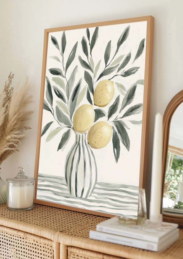 Friske Citroner Stribet Vase Plakat