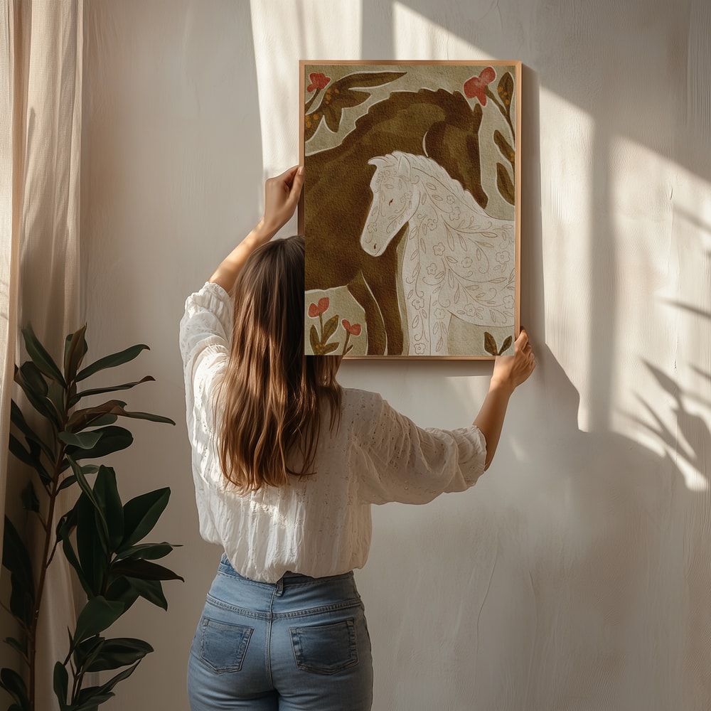 Gentle Floral Horses Poster