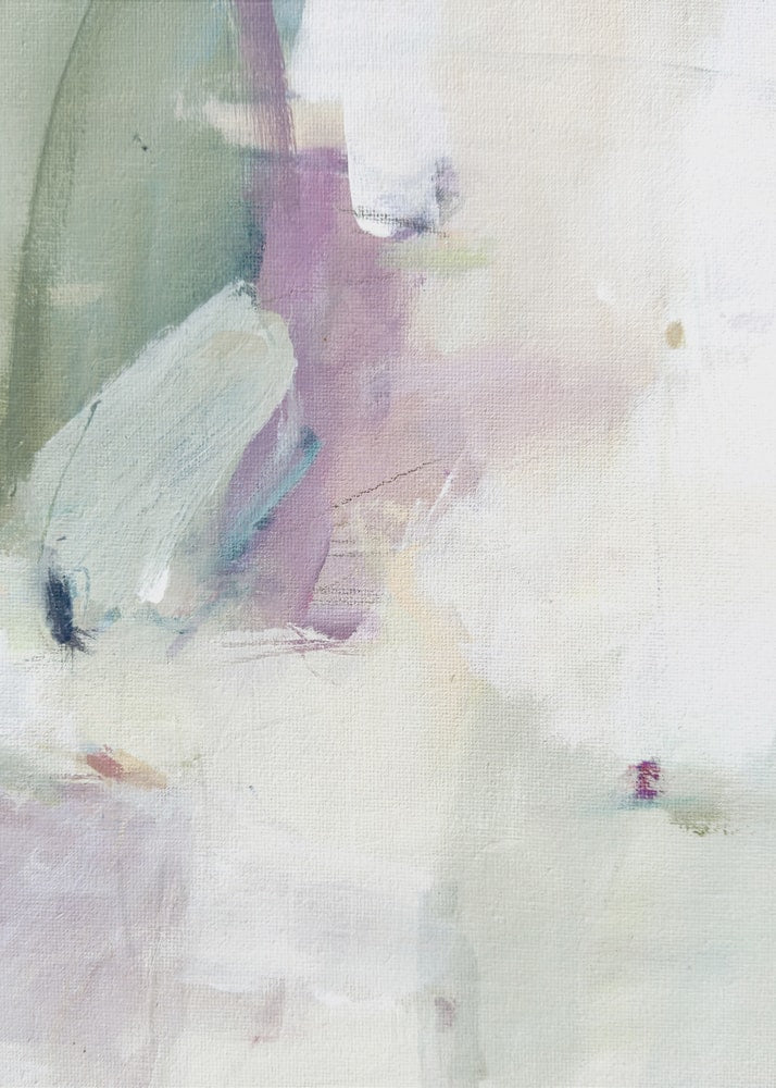 Abstract pastel brushstrokes poster with a soft abstract painting of pastel green lavender and white brushstrokes