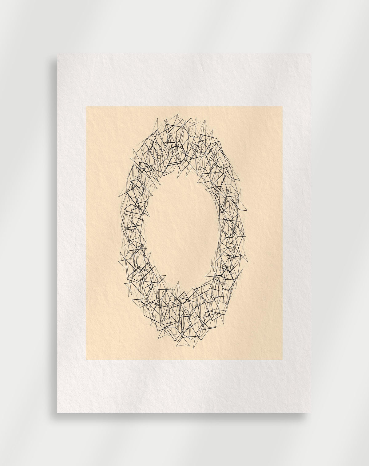 Abstract scribbled oval poster with a black scribbled oval shape on a beige background