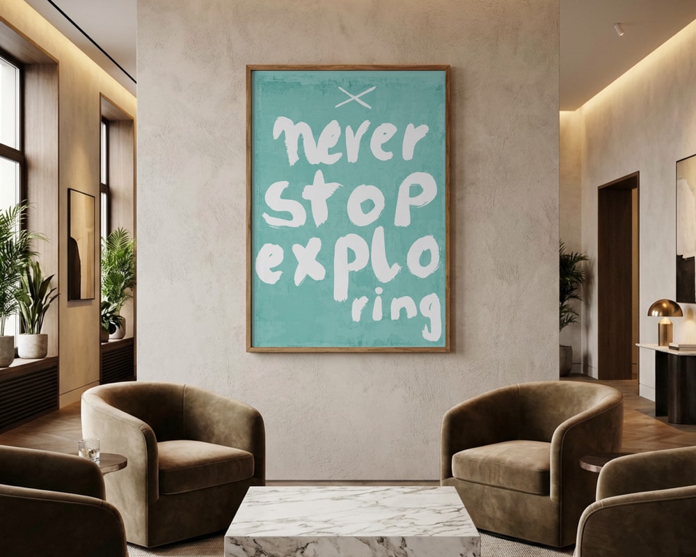Plakat med "Never Stop Exploring"