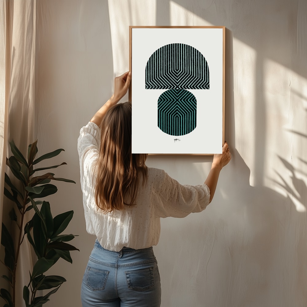 Plakat med stablede geometriske mønstre