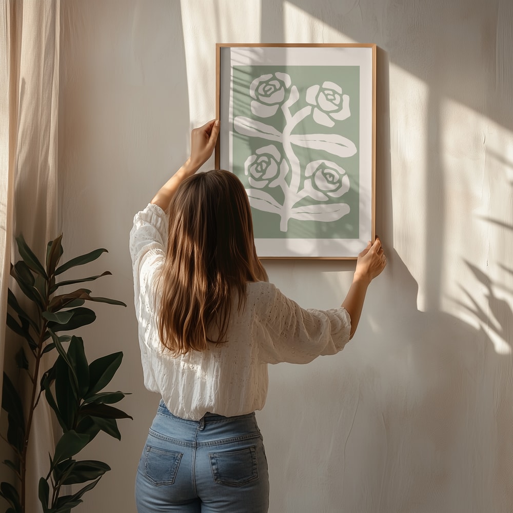 Grøn botanisk roseplakat