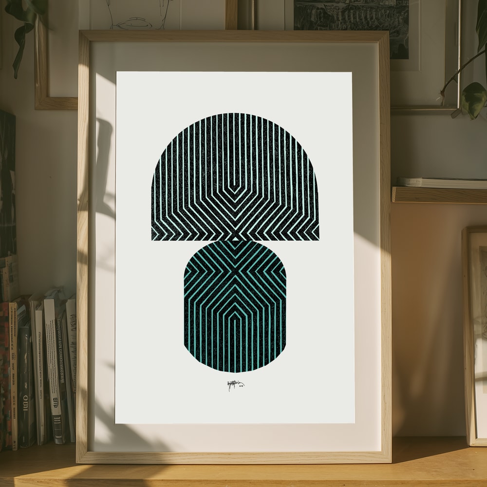 Plakat med stablede geometriske mønstre