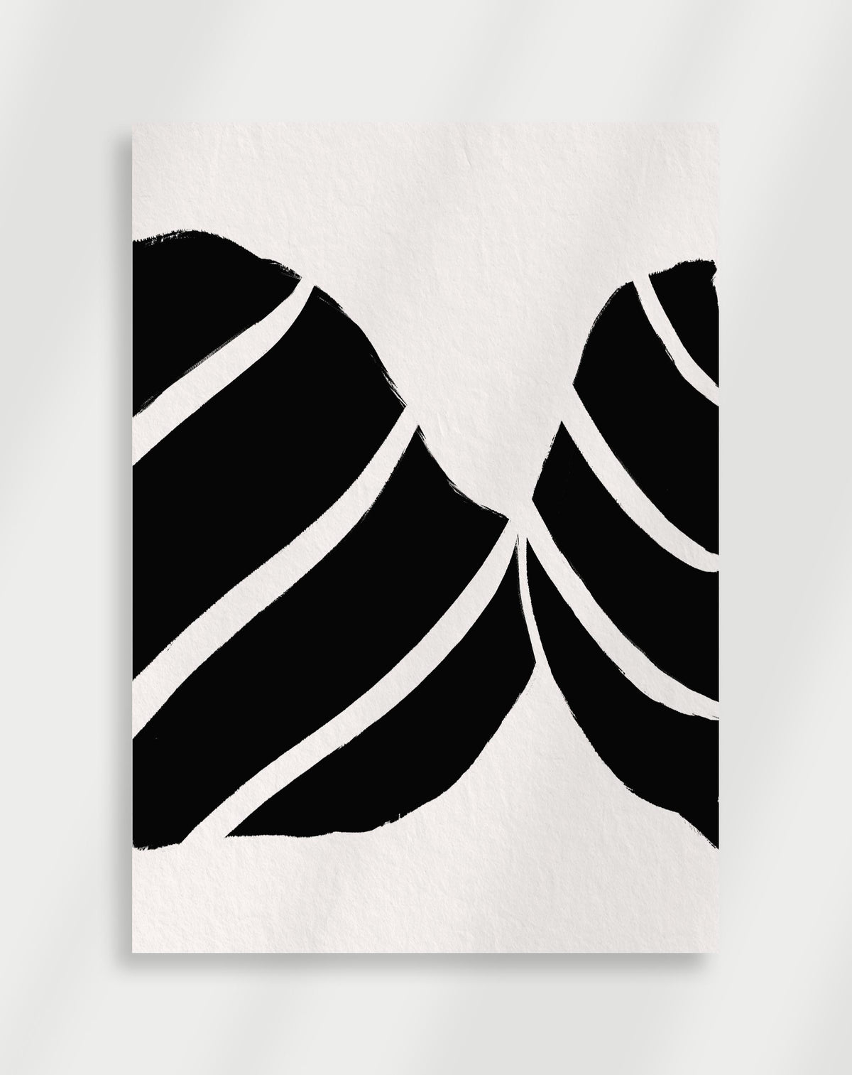 Boho abstract black curves poster with an abstract composition of bold black curved shapes on a white background