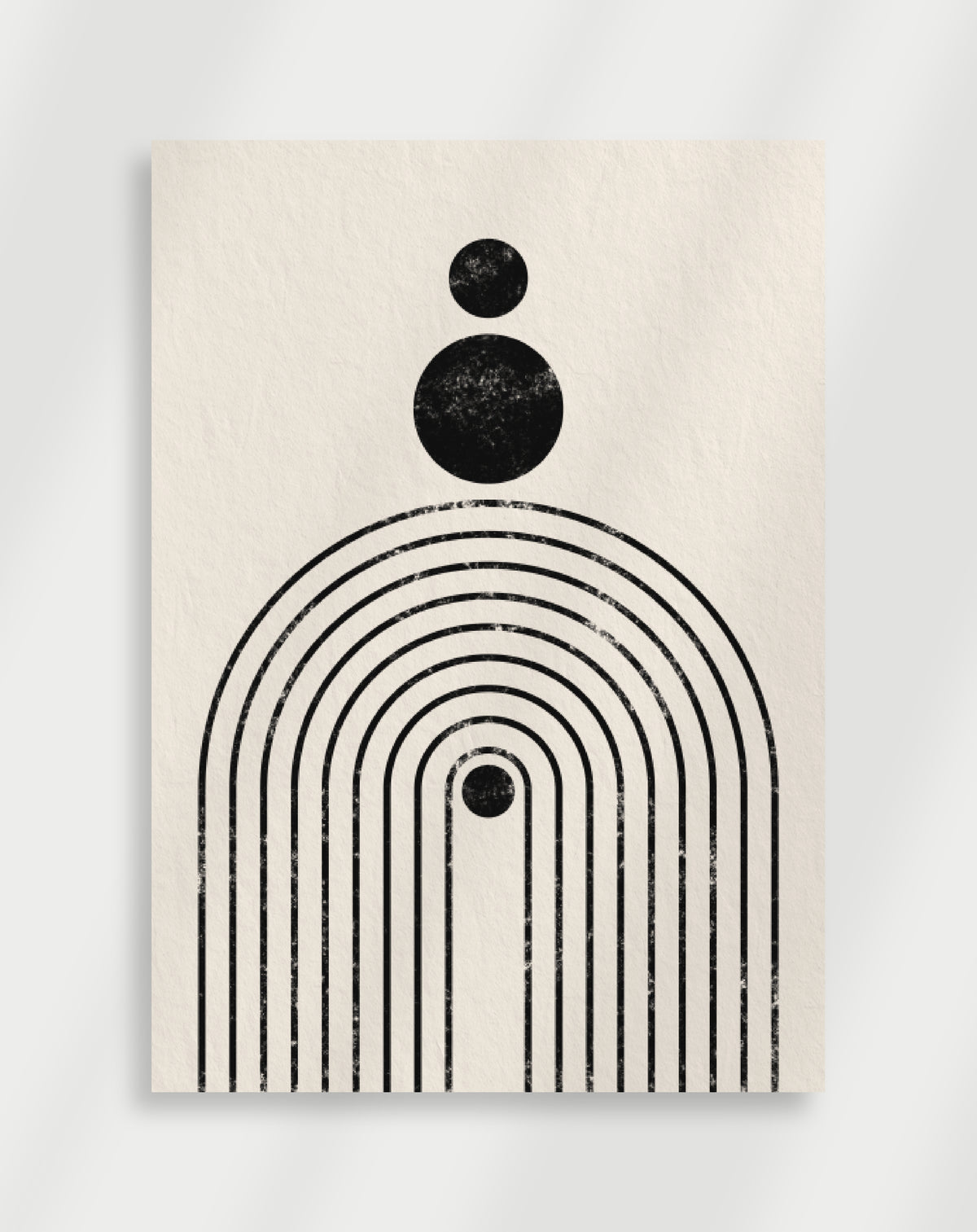 Boho black arches circles poster with a minimalist geometric composition of black concentric arches and two black circles
