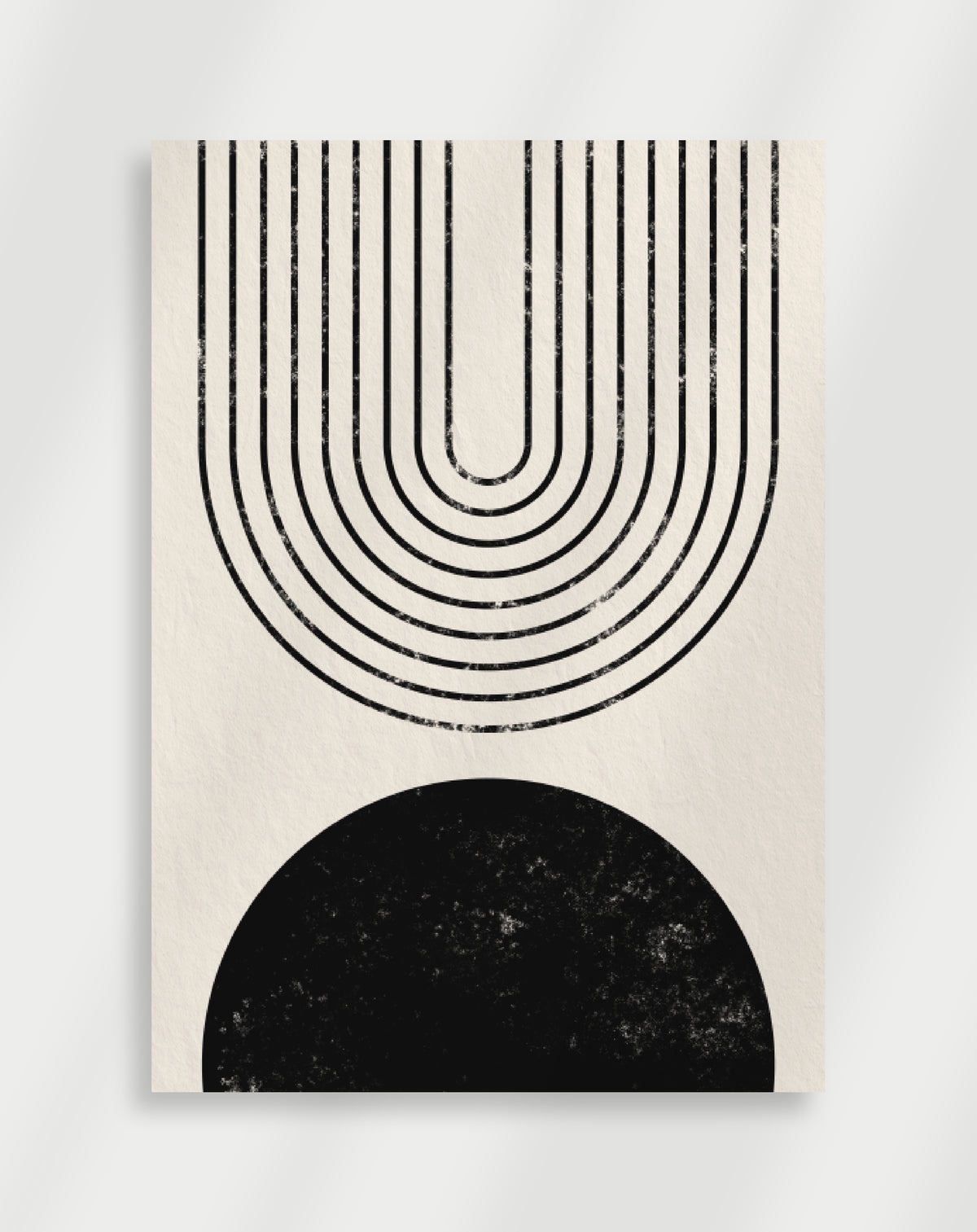 Boho black arches semicircle poster with a minimalist geometric composition of black concentric arches and a black semi-circle