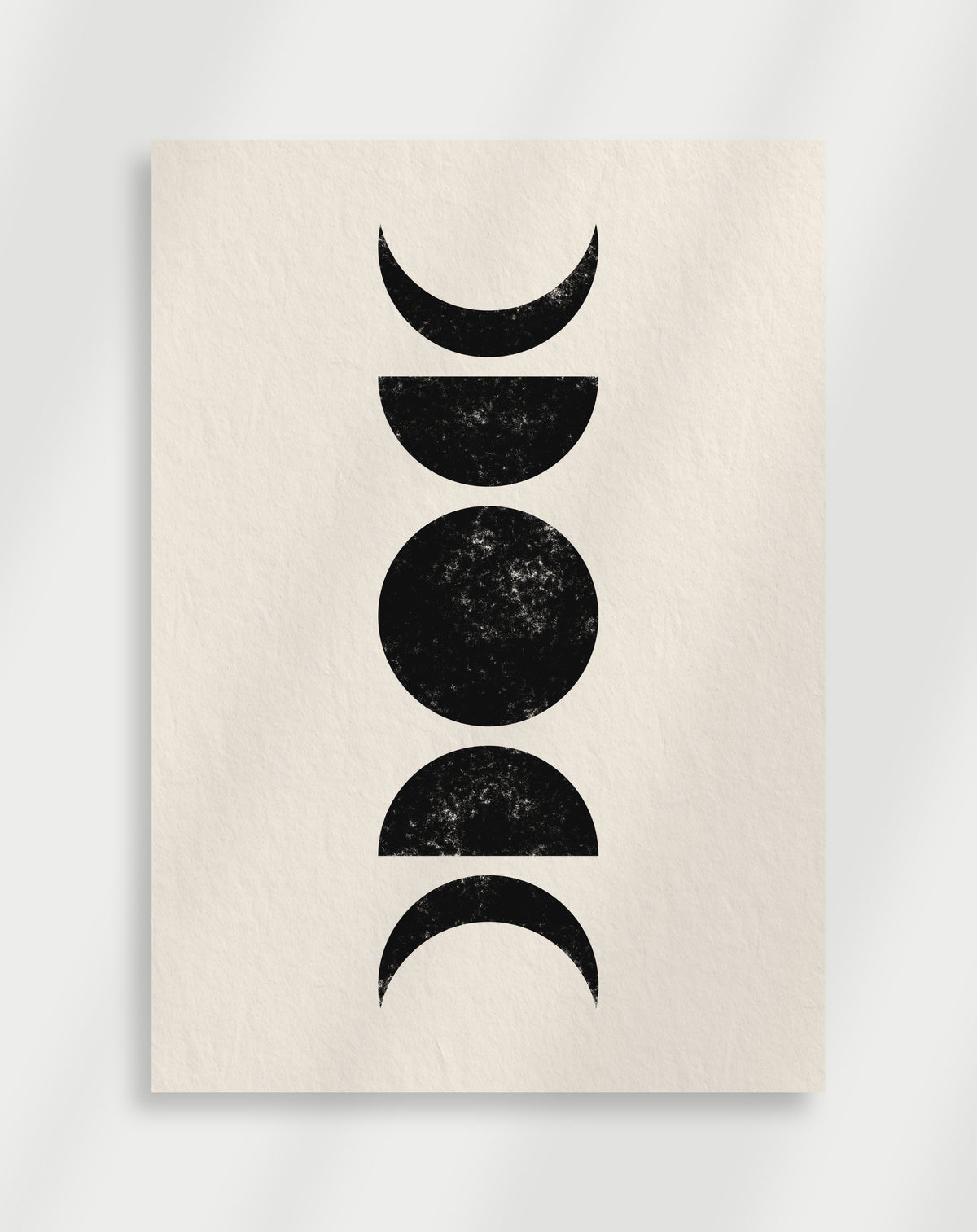 Boho black moon phases poster with a vertical series of black moon phases on a cream background
