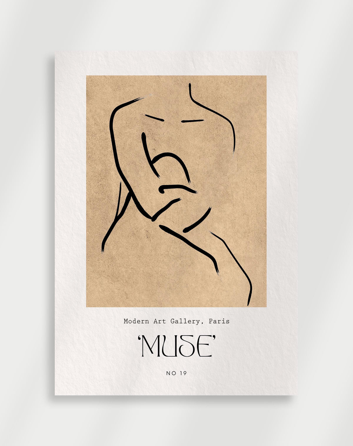 Boho muse line drawing poster with a minimalist black line drawing of a female figure labeled Muse No 19
