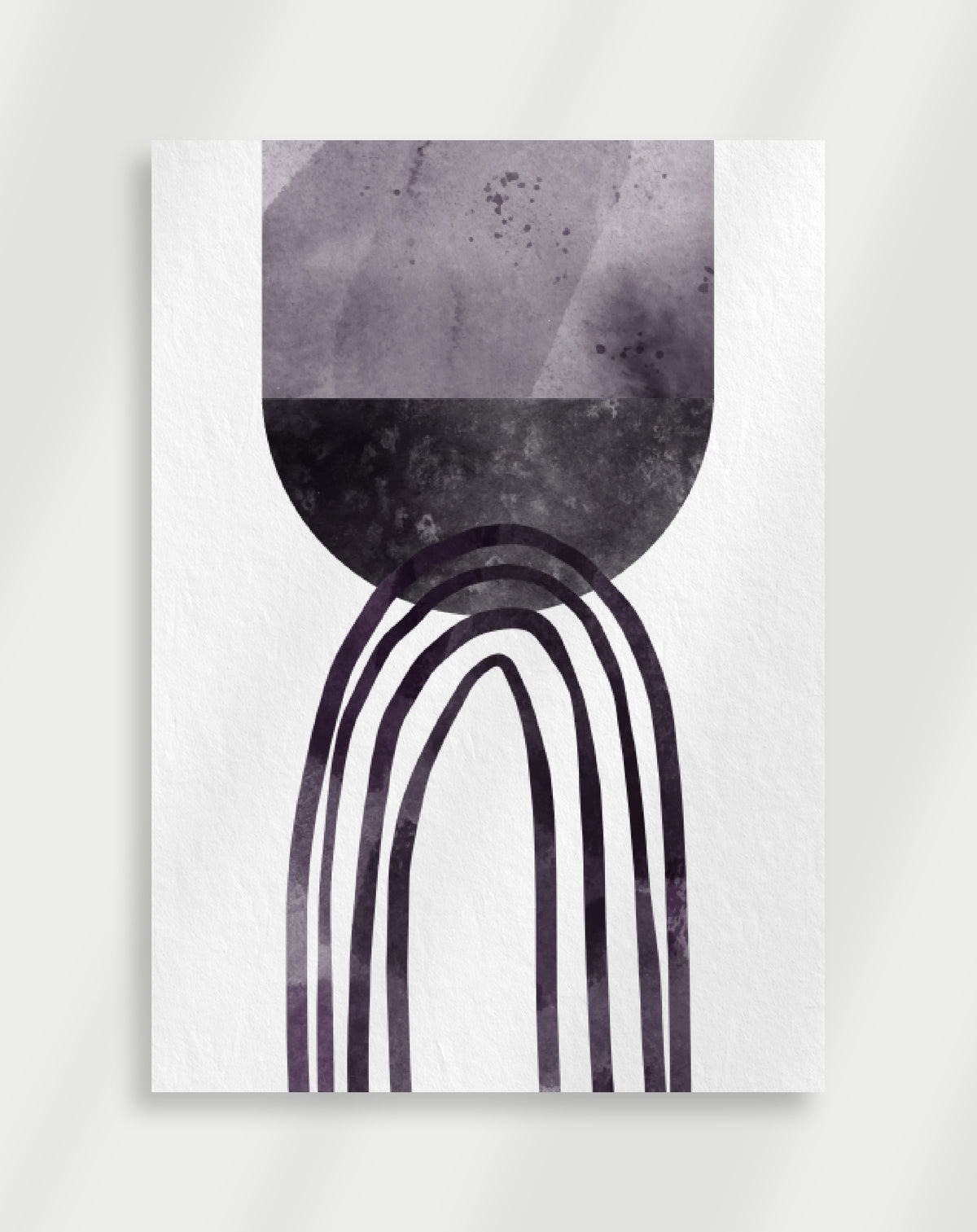 Boho purple arches poster with a minimalist composition of a purple watercolor semi-circle and purple concentric arches