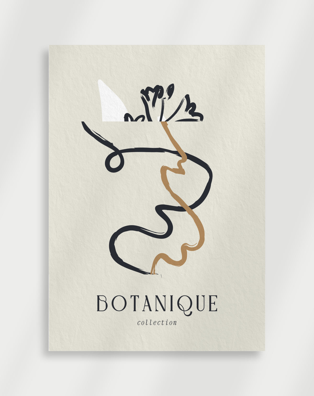 Botanique abstract lines poster with a minimalist drawing of black and brown wavy lines and a flower labeled Botanique collection