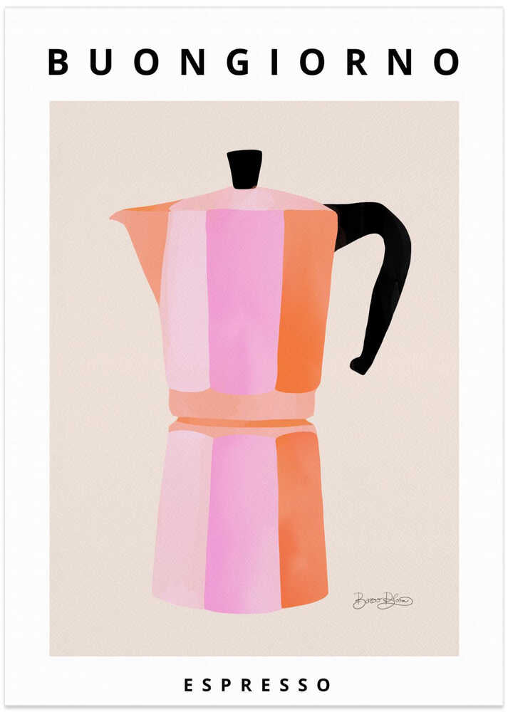 Buongiorno espresso poster with a colorful abstract moka pot
