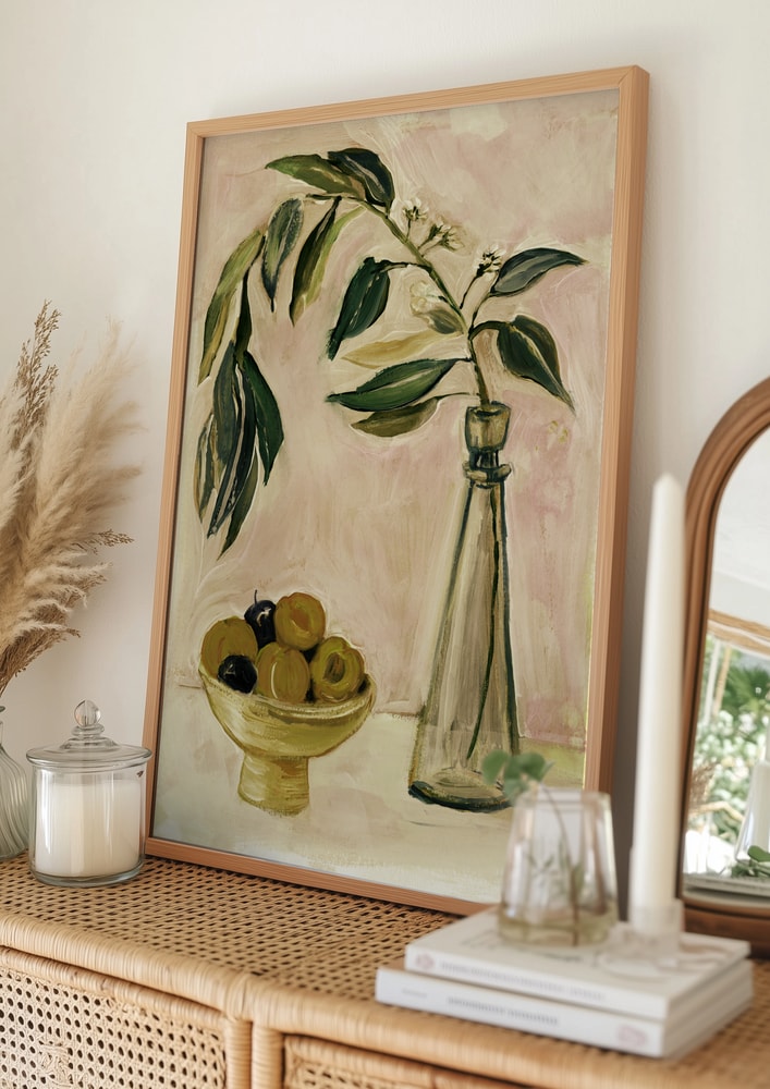 Plakat med stilleben af frugt og grene