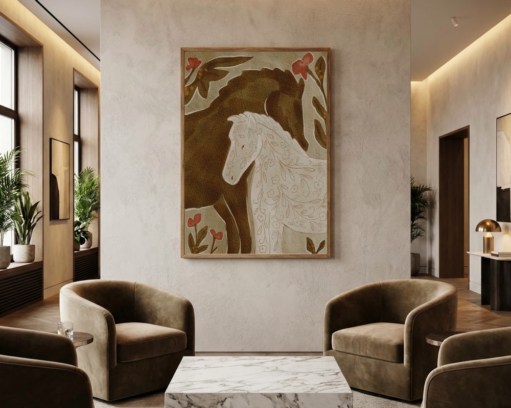 Gentle Floral Horses Poster