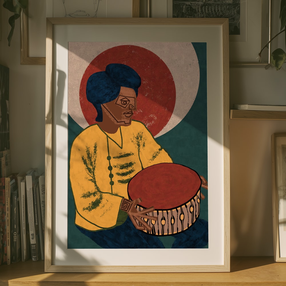 Plakat med rytmisk folketrommeslager